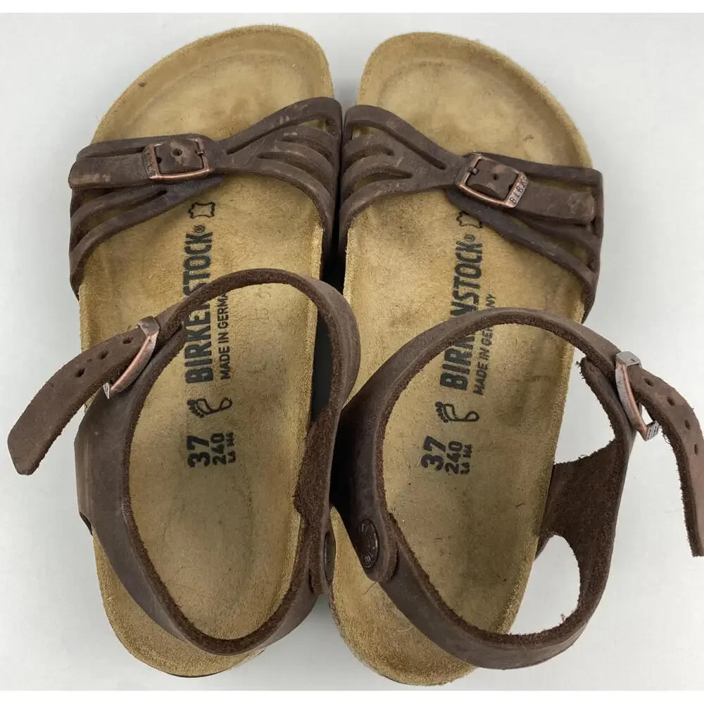 Birkenstock Sandals Women Bali Birkies Brown Habana Oiled Leather 37 240 L6 EUC - Picture 2 of 12